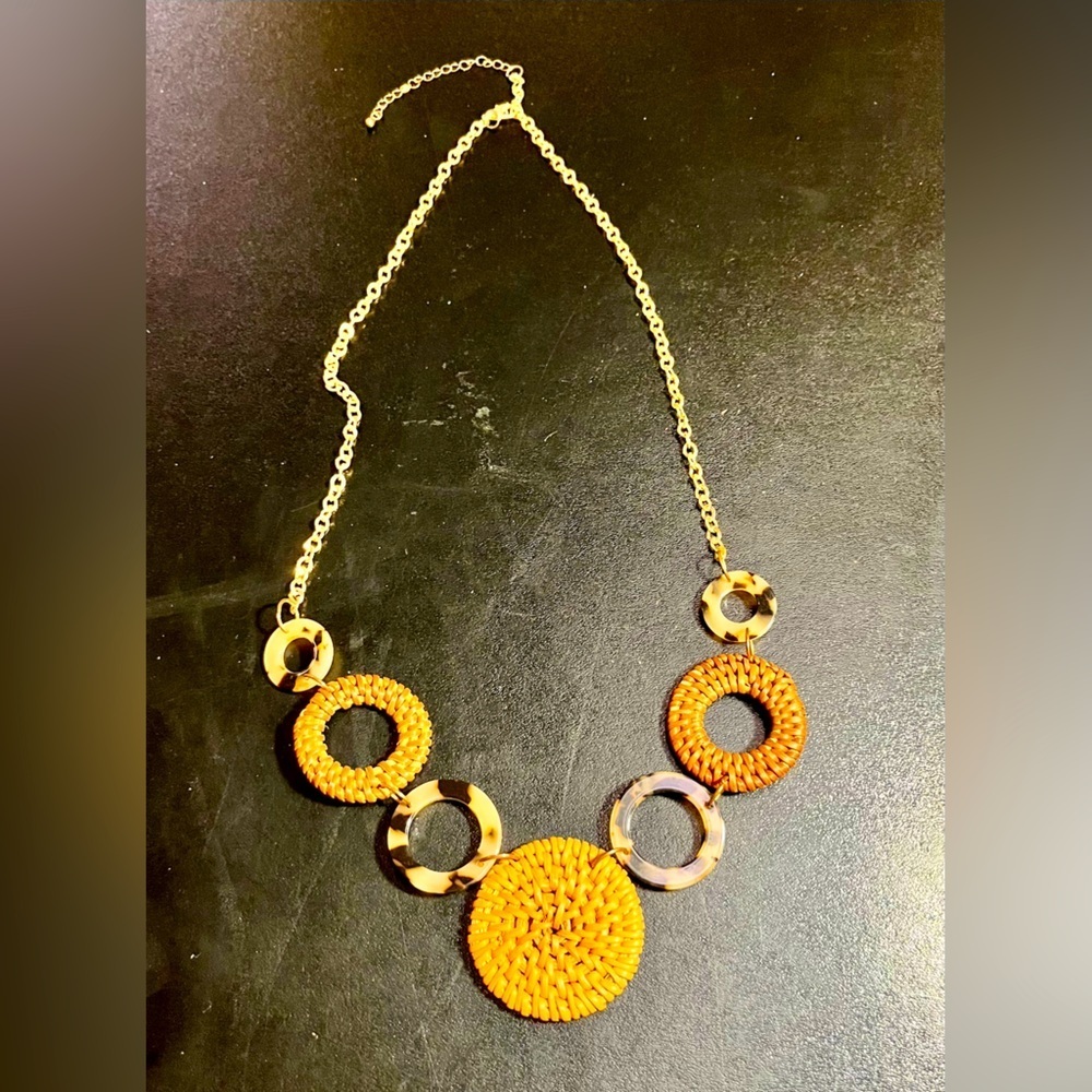 Statement Necklace Wicker Tortoise Shell Tuscan M… - image 1